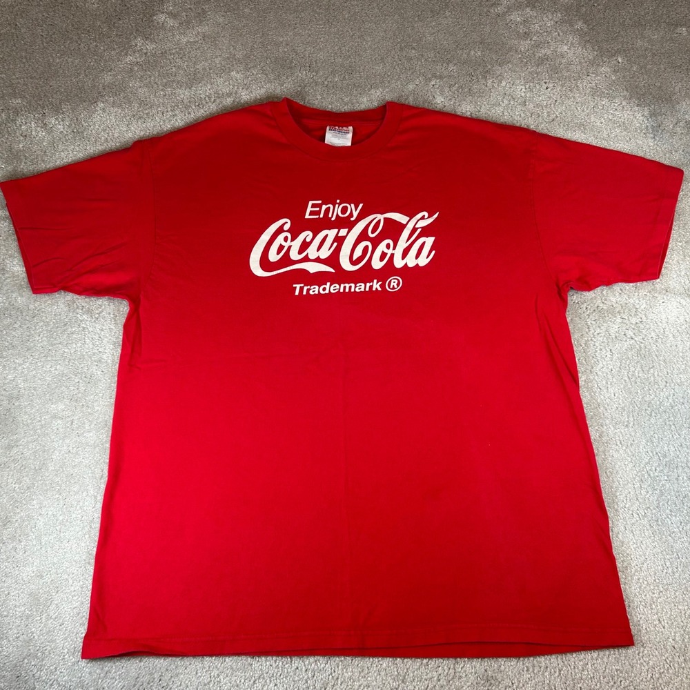Vintage 90s Hanes Coca-Cola T-Shirt Mens XL Red Enjoy Coke Graphic Short Sleeve